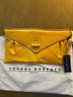 Sondra Roberts Bright Yellow Patent Envelope Clutch